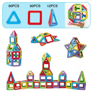 Klasikinis Vaikų Žaislai 72 vnt Magnetinis Žaislas: 30 VNT Trikampis 30 VNT. Kvadratinių 3D MAGNETINIAI BLOKAI Švietimo ŽAISLAI