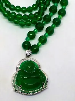 Koraba Bauda Papuošalai 925 Sidabro Gamtos Green Jade Moterų Buda Chalcedony Karoliukai Karoliai Nemokamas Pristatymas