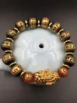 Koraba Fine Jewelry Išskirtinį Gamtos Obsidianas Raižyti Aukso Rašybos Karoliukai Pixiu Apyrankės 12mm Nemokamas Pristatymas