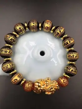 Koraba Fine Jewelry Išskirtinį Gamtos Obsidianas Raižyti Aukso Rašybos Karoliukai Pixiu Apyrankės 12mm Nemokamas Pristatymas