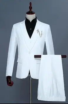 Korėjos mados 2018 naują atvykimo baltas plonas vyrų kostiumas rinkinys su pants mens kostiumai, vestuvių jaunikis oficialų suknelė, kostiumas + ziajać + liemenė