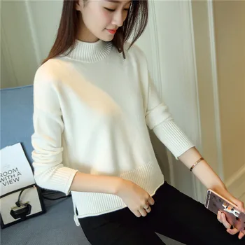 Korėjos versija trumpas megztiniai, marškinėliai moterų pusė ilgio antkaklis ilgai rankovėmis megztinis rudenį ir žiemą naujas laisvas megztinis