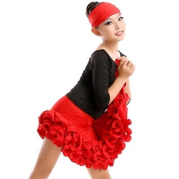 Kostiumas Raudona/Mėlyna/Rose Sportinių Šokių Suknelės Parduoti S-XXL Vaikams lotynų Spiral Suknelė ilgomis Rankovėmis Vestidos Infantis