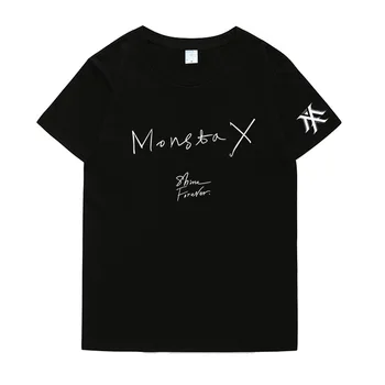 Kpop monsta x šviesti amžinai spausdinimas o kaklo shor rankovės laisvi marškinėliai vasaros stiliaus mėgėjams mados t-shirt