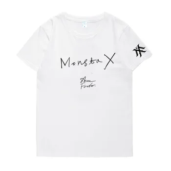 Kpop monsta x šviesti amžinai spausdinimas o kaklo shor rankovės laisvi marškinėliai vasaros stiliaus mėgėjams mados t-shirt