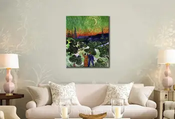 Kraštovaizdžio su Pora Vaikščioti ir Crescent Moon Vincent Van Gogh meno tapybos Drobės, tiražavimas ranka-dažytos