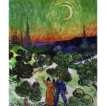 Kraštovaizdžio su Pora Vaikščioti ir Crescent Moon Vincent Van Gogh meno tapybos Drobės, tiražavimas ranka-dažytos