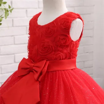 Kuklus Raudona Gėlių Mergaičių Suknelės 2017 Lankas, Kamuolys Suknelė Pirmosios Komunijos Suknelę Už Mergaitės Atveju Šalis, Chalatai Vestido Daminha