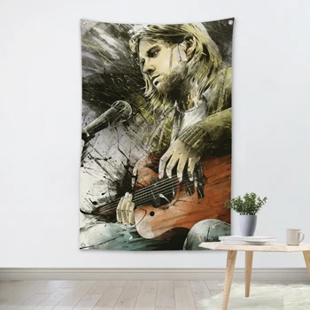 Kurt Cobain Muzikos Kapela Baneriai Sienos Vėliavų Siuvinėjimas Audiniu Meno Baras, Kavinė, Viešbutis Temą Fone Apdaila
