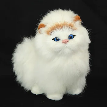 Kūrybinės naujų modeliavimas, kačių žaislas polietileno & kailiai, geltona galva katė lėlės dovana 16x12cm 1525