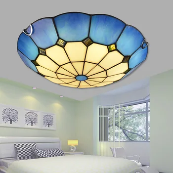 Kūrybos Tiffany LED miegamojo lempa apvalaus koridoriaus balkono lempa sietynas, mėlyna m
