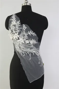 Lagre Aplikacijos Pleistras 3D Gėlių China Kristalų EmbroideryBeaded Afrikos Nėrinių Guipure Audinio Medžiagos Siūti Vestuvių Suknelė Priedų