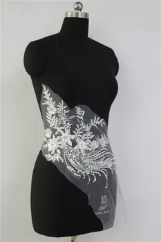 Lagre Aplikacijos Pleistras 3D Gėlių China Kristalų EmbroideryBeaded Afrikos Nėrinių Guipure Audinio Medžiagos Siūti Vestuvių Suknelė Priedų
