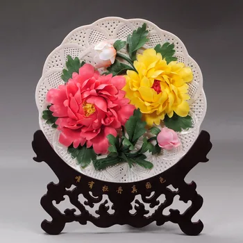 Laimingas bijūnas porceliano keraminiai diskas kabo plokštė, Namų Dekoravimo, dovanų rankų tuščiaviduriai meno Luoyang raudona papuošalai