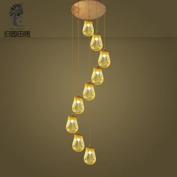 Laiptai šviesos loft bambuko lempos, Laiptai, medienos žibintai kambarį didelis pakabukas šviesos besisukančių laiptų lempos ilgai dvigubai