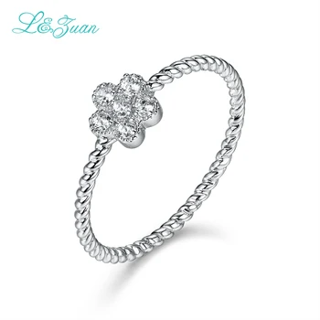 L&Zuan 14K White Gold Diamond Žiedai Moterims Mažų Gėlių Dizainas Fine Jewelry Šalis Dovana Žiedas Mados Chic Priedai 0019-1