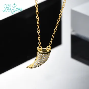L&zuan Pendant For Necklace Women S925 Sterling Silver Fine Jewelry Gold-Color Cubic Zirconia Rhinoceros Horn Pendnats No Chain