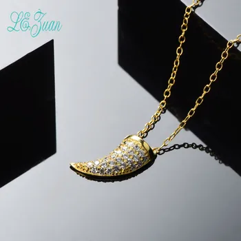 L&zuan Pendant For Necklace Women S925 Sterling Silver Fine Jewelry Gold-Color Cubic Zirconia Rhinoceros Horn Pendnats No Chain