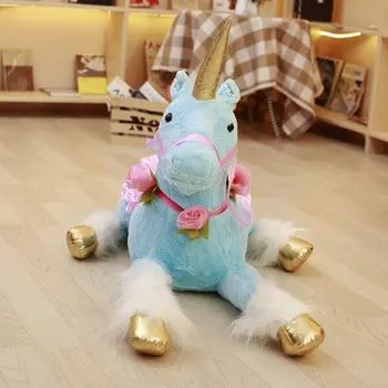 Lašas 90cm Mėlyna Vienaragis Arklys pliušiniai žaislai įdaryti pliušinis žirgas medžiaga lėlės, minkšti pliušiniai gyvūnai, lėlės gimtadienio dovana Chidlren