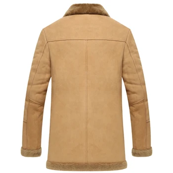 Leather Jacket Men Shearling Coats Mens Fashion Slim Genuine Sheepskin Outerwear Long Parka TJ01