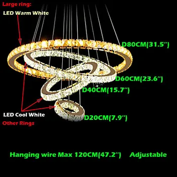 LED Kristalų Pakabukas Šviesos Turas Droplight 4 Žiedai Kabo Lempa Didelis Žiedas Šiltai Balta Kita Cool White Lamparas Colgantes