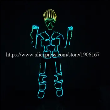 Led Šviesos Spalvinga EL Šaltasis Vielos Robotas Tiktų DJ DS Apšviestas Sportinių Kostiumų Šokių Drabužių Etape Naktinių Drabužių