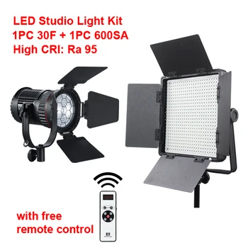 LED Šviesos Studija Rinkinys 1x KN-30F LED Spot Light+1x KN-600SA LED Panel Šviesos Ra95 2.4 G Bevielis Nuotolinio Valdymo pultas