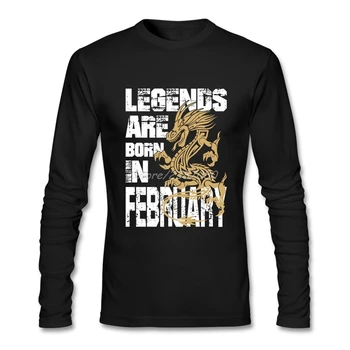 Legendos Yra Gimęs vasario Marškinėlius Vyrų Nemokamas Pristatymas Grynos Medvilnės ilgomis Rankovėmis Užsakymą Naujo Dizaino Marškinėliai