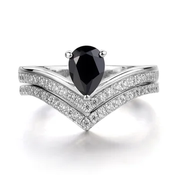 Leige Papuošalai Natūralus Juodas Spinel Žiedas Sidabro 925 Vestuvių, Sužadėtuvių Žiedai Moterims Kriaušių Supjaustyti Akmuo Fine Jewelry