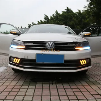 Liepos Karalius LED Dieniniai Žibintai Atveju Volkswagen Jetta MK7 Sagitar+, LED Priekinis Bamperis DRL Geltoni Posūkio Signalai, Šviesos