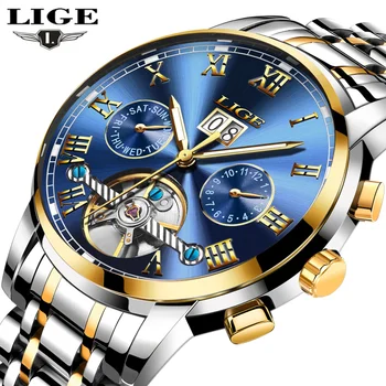 LIGE Vyrai Laikrodžiai Top Brand Prabangus Automatinis Mechaninis laikrodis Vyrams Full Steel Karinės Sporto Vandeniui Laikrodžiai Relogio Masculino