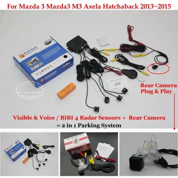 Liislee Už Mazda 3 Mazda3 M3 Axela - Automobilių Parkavimo Jutikliai + Galinio vaizdo atsarginę Kamerą = 2-1 Visual / BIBI Signalizacijos Parkavimo Sistemos