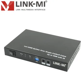 LINK-MI SPE104 1x4 HDMI Splitter Per Vieną Cat5e/6 kabelis 50M perduoti IR Paramos 3D 1080P DIP jungiklis EDID nustatymas