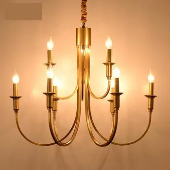 Living Room Gold bronze Full Copper LED Candle Chandelier Lamps Retro American Country Style LED Chandelier Restaurant Prestigio