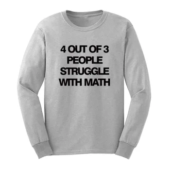 Loo Rodyti Mens 4 iš 3 Žmonių Kovoja Su Matematika Juokinga Geek Long Sleeve T-Shirts Atsitiktinis Vyrai Tee