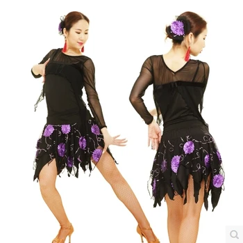 Lotynų šokių kostiumas seksualus Išsiuvinėti Nereguliarus lotynų šokių sijonas moterims lotynų šokių pratybų kostiumas sijonas
