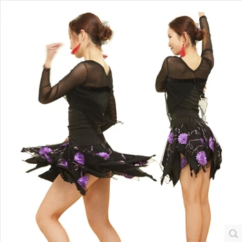 Lotynų šokių kostiumas seksualus Išsiuvinėti Nereguliarus lotynų šokių sijonas moterims lotynų šokių pratybų kostiumas sijonas
