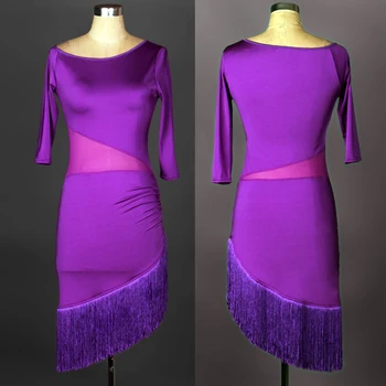 Lotynų Šokių Suknelė Moterims Suaugusiųjų Kostiumas su Tassles 1/2 Rankovės Salsa Standartinių Šokių Suknelės CAD191