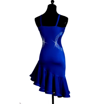Lotynų Šokių Suknelė Moterims Suaugusiųjų Kostiumas Mėlynas su Šviečia Cirkonio Salsa Standartinių Šokių Suknelės Dirželis Peties CAD199