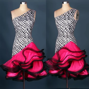 Lotynų Šokių Suknelė Moterims Suaugusiųjų Kostiumas Rožinė Žalia Mėlyna Geltona Zebra Print 1 Petį Salsa Standartinių Šokių Suknelės CAD187