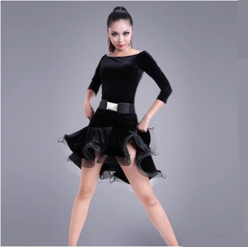 Lotynų Šokių Suknelė Sexy Black Velvet lotynų Merginos Pakraštyje Balus Sijonas Tango Suknelė salsa chalatas de danse lotynų filles danza latino