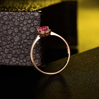 Loverjewelry Nekilnojamojo Kieta 14K Rose Gold Pink Turmalinas Deimantų Vestuvinis Žiedas Akmuo Bauda Papuošalai Moterims