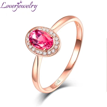 Loverjewelry Nekilnojamojo Kieta 14K Rose Gold Pink Turmalinas Deimantų Vestuvinis Žiedas Akmuo Bauda Papuošalai Moterims