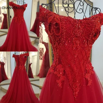 LS17220 vakaro suknelės su kristalais nuo peties brangioji korsetas atgal ceach raudono tiulio trumpas rankovės vestuvių suknelės svečias