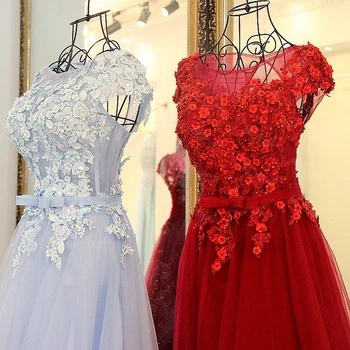 LS65470 elegantiškas vakarinę suknelę tiulio nėrinių grindų ilgis bžūp rankovėmis korsetas atgal vyno raudona ir šviesiai mėlynos abendkleider lang 2016