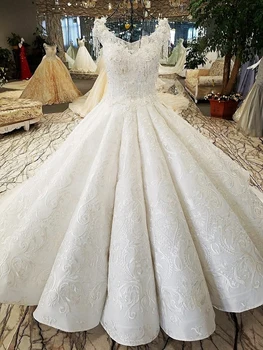 LS6559 prabangus dramblio kaulo vestuvių suknelė kaip vaizdas derliaus o-kaklo bžūp sleece nėrinių backless duobute vestido de noiva realios foto