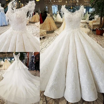 LS6559 prabangus dramblio kaulo vestuvių suknelė kaip vaizdas derliaus o-kaklo bžūp sleece nėrinių backless duobute vestido de noiva realios foto