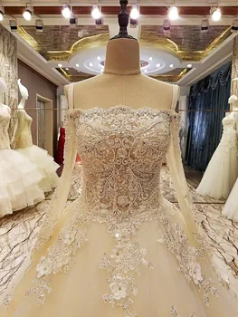 LS79756 chalatas de mariage 2017 nėriniai atgal grindų ilgis kamuolys suknelė vestuvių suknelės, nėriniai organza realios nuotraukos
