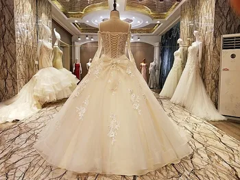 LS79756 chalatas de mariage 2017 nėriniai atgal grindų ilgis kamuolys suknelė vestuvių suknelės, nėriniai organza realios nuotraukos