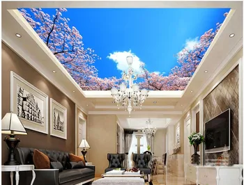 Lubų freskomis tapetai Persikų lapų dangaus debesys cherry blossom lubų zenith 3d freskomis tapetai už kambarį